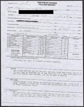 Joe Hall scouting report, 1987 July