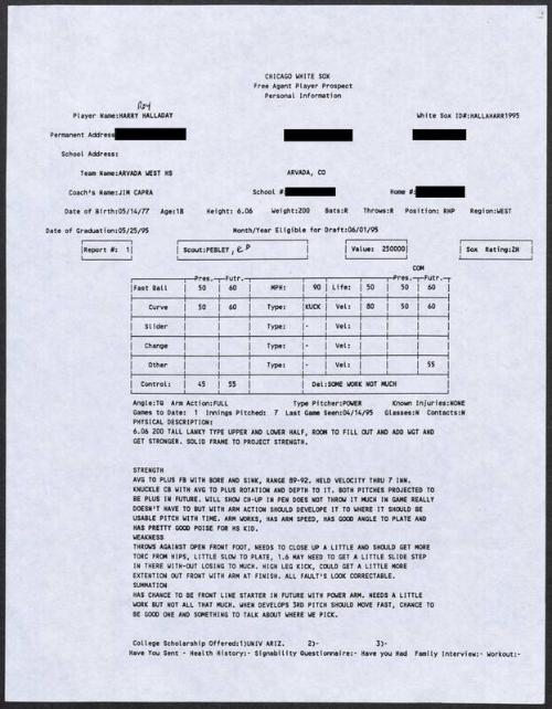 Roy Halladay scouting report, 1995 April 14