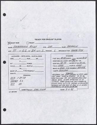 Atlee Hammaker scouting report, 1995 August 04