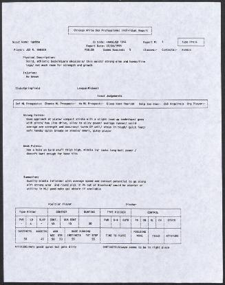Jed Hansen scouting report, 1995 July 26