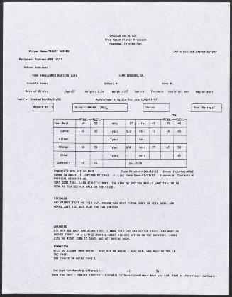 Travis Harper scouting report, 1997 March 21