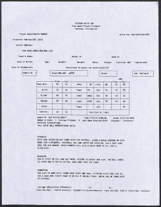 Travis Harper scouting report, 1997 April 19