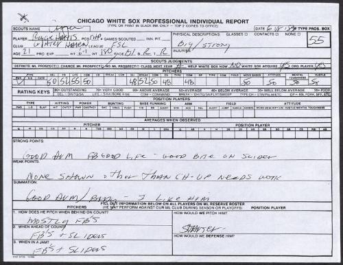 Reggie Harris scouting report, 1989 June 18
