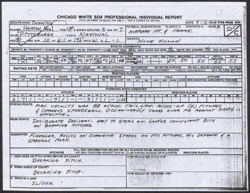 Neal Heaton scouting report, 1990 September 15