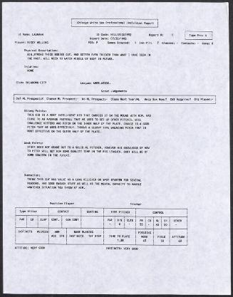 Rick Helling scouting report, 1995 July 30