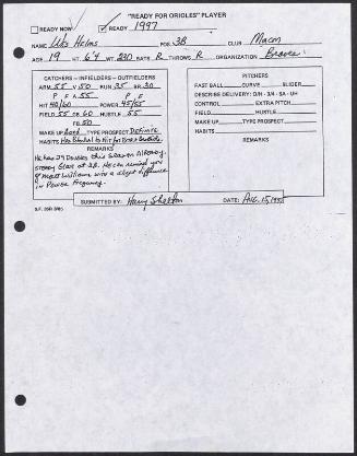 Wes Helms scouting report, 1995 August 15