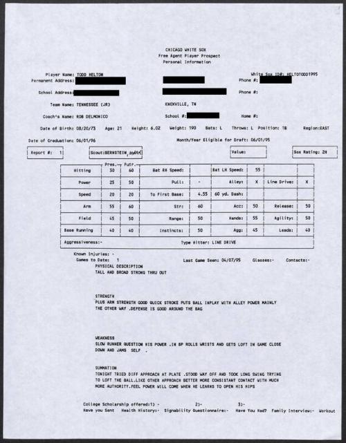 Todd Helton scouting report, 1995 April 07