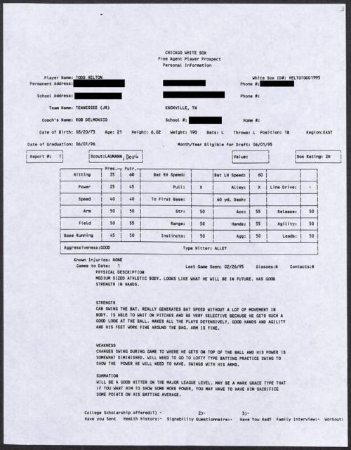 Todd Helton scouting report, 1995 February 26