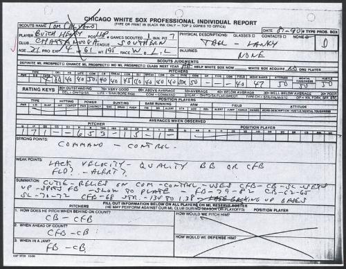 Butch Henry scouting report, 1990 August
