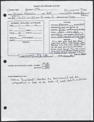 Wilson Heredia scouting report, 1994 November 21