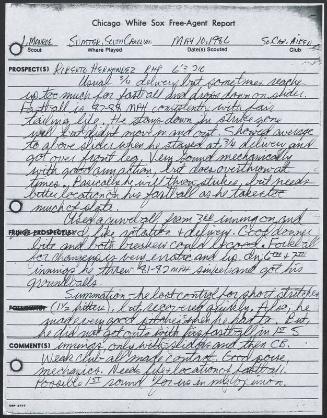 Roberto Hernandez scouting report, 1986 May 10