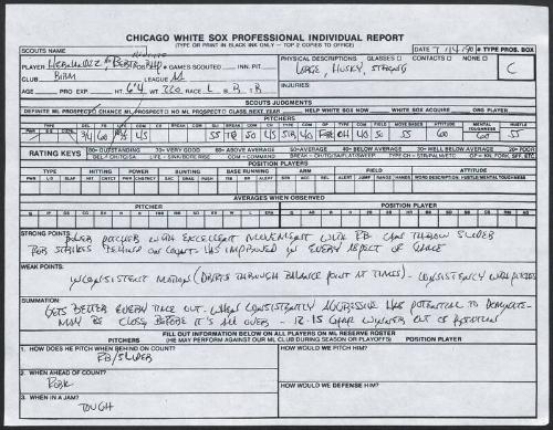 Roberto Hernandez scouting report, 1990 July 14