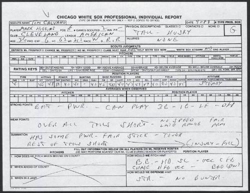 Mark Higgins scouting report, 1989 September