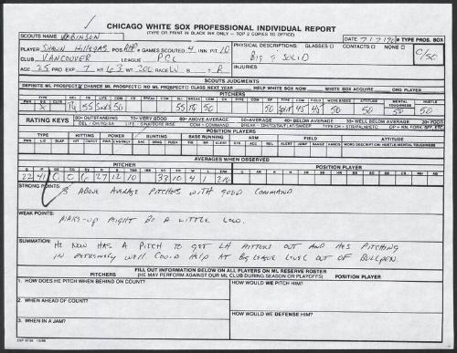Shawn Hillegas scouting report, 1990 July 07