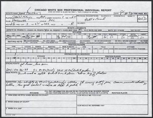 Shawn Hillegas scouting report, 1990 August 20