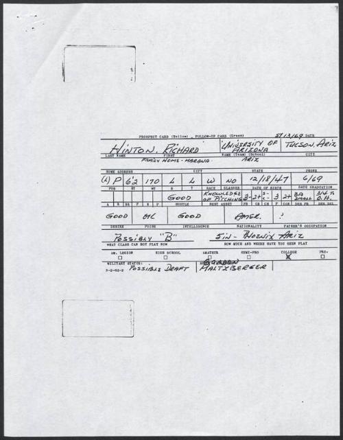Rich Hinton scouting report, 1969 May 13