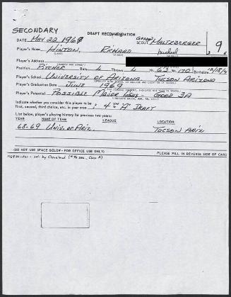 Rich Hinton scouting report, 1969 May 22