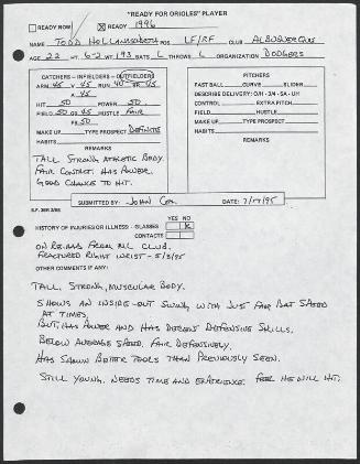 Todd Hollandsworth scouting report, 1995 July 17