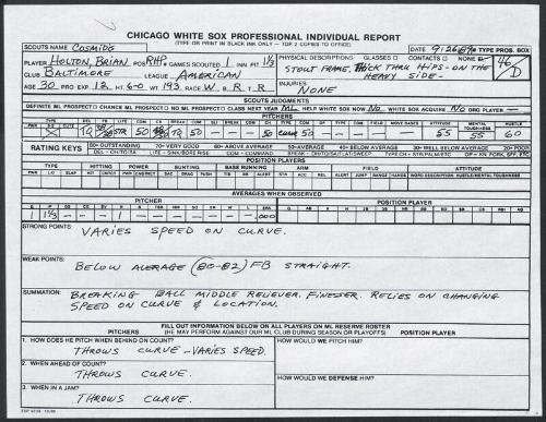 Brian Holton scouting report, 1989 September 26