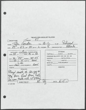 Tyler Houston scouting report, 1995 June 15