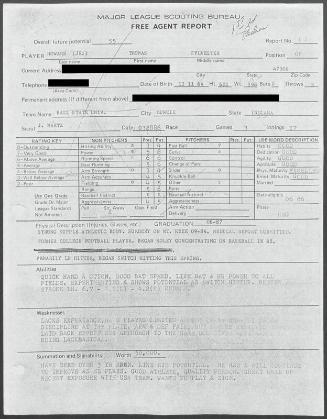 Thomas Howard scouting report, 1986 March 28
