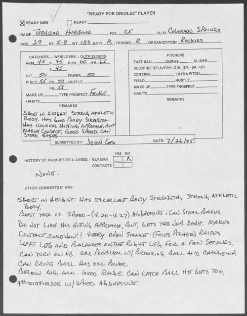 Trent Hubbard scouting report, 1995 July 26