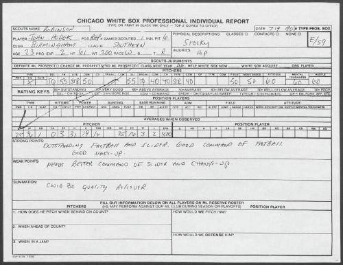 John Hudek scouting report, 1990 July 09