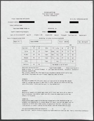Chad Hutchinson scouting report, 1995 March 29