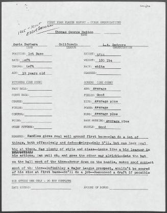 Tom Hutton scouting report, 1965