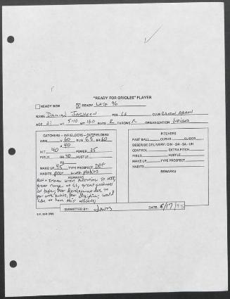 Damian Jackson scouting report, 1995 June 17