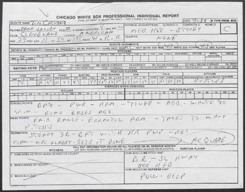 Brook Jacoby scouting report, 1989 September