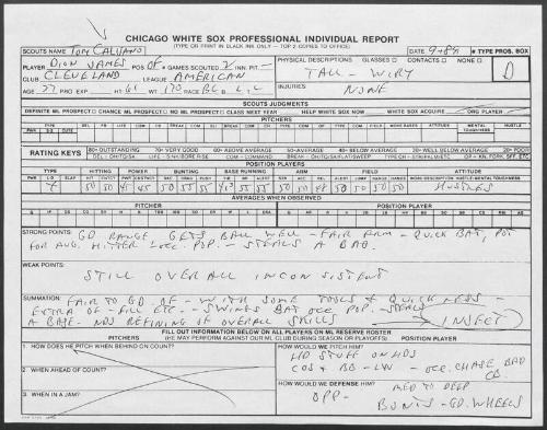 Dion James scouting report, 1989 September