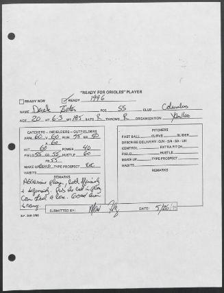 Derek Jeter scouting report, 1995 May 26