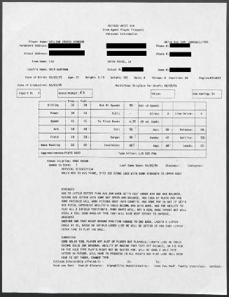 Russ Johnson scouting report, 1994 April 02