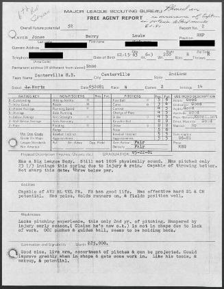 Barry Jones scouting report, 1981 May 20