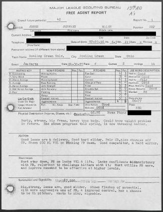 Jeff Jones scouting report, 1977 April 30
