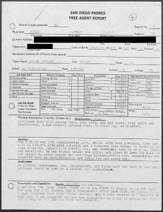 Jeff Juden scouting report, 1989 April 21