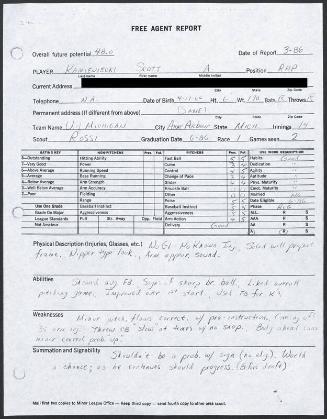 Scott Kamieniecki scouting report, 1986 March
