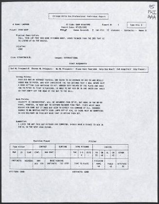 Ryan Karp scouting report, 1995 July 25