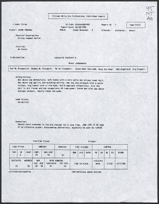 Jason Kendall scouting report, 1995 June 20