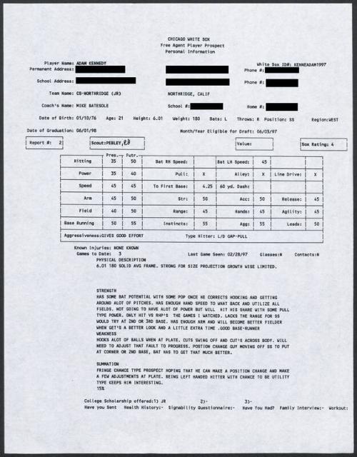 Adam Kennedy scouting report, 1997 February 28