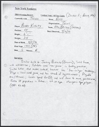 Bobby Kielty scouting report, 2000 July 12