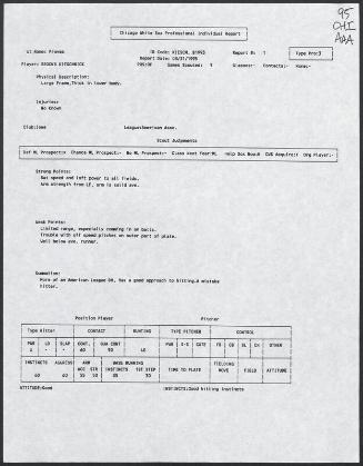 Brooks Kieschnick scouting report, 1995 August 31