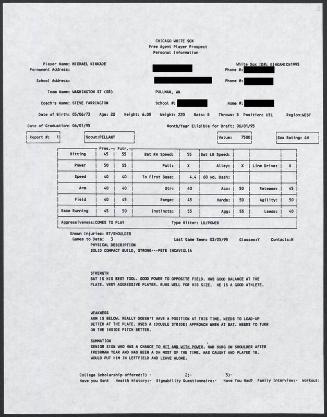 Mike Kinkade scouting report, 1995 March 05