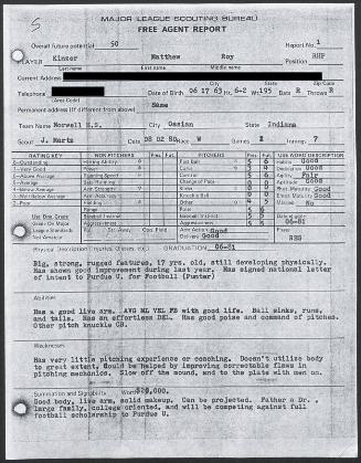 Matt Kinzer scouting report, 1980 August 02