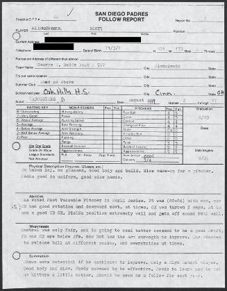 Scott Klingenbeck scouting report, 1989 August