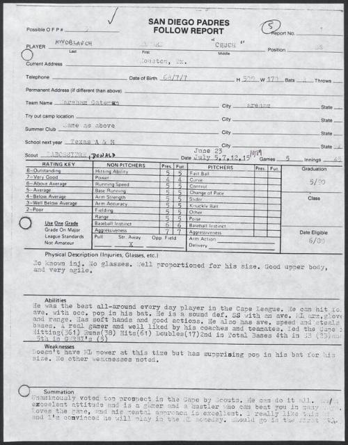 Chuck Knoblauch scouting report, 1989 June-July