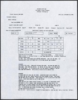 Billy Koch scouting report, 1996 February 17