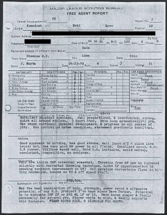 Brad Komminsk scouting report, 1979 April 23