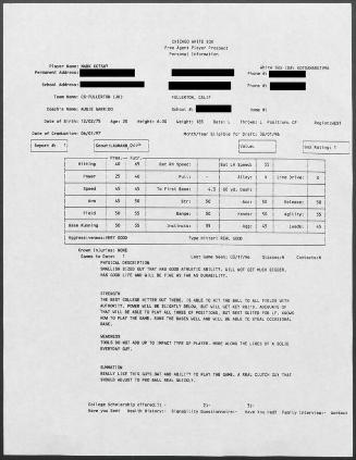 Mark Kotsay scouting report, 1996 March 17